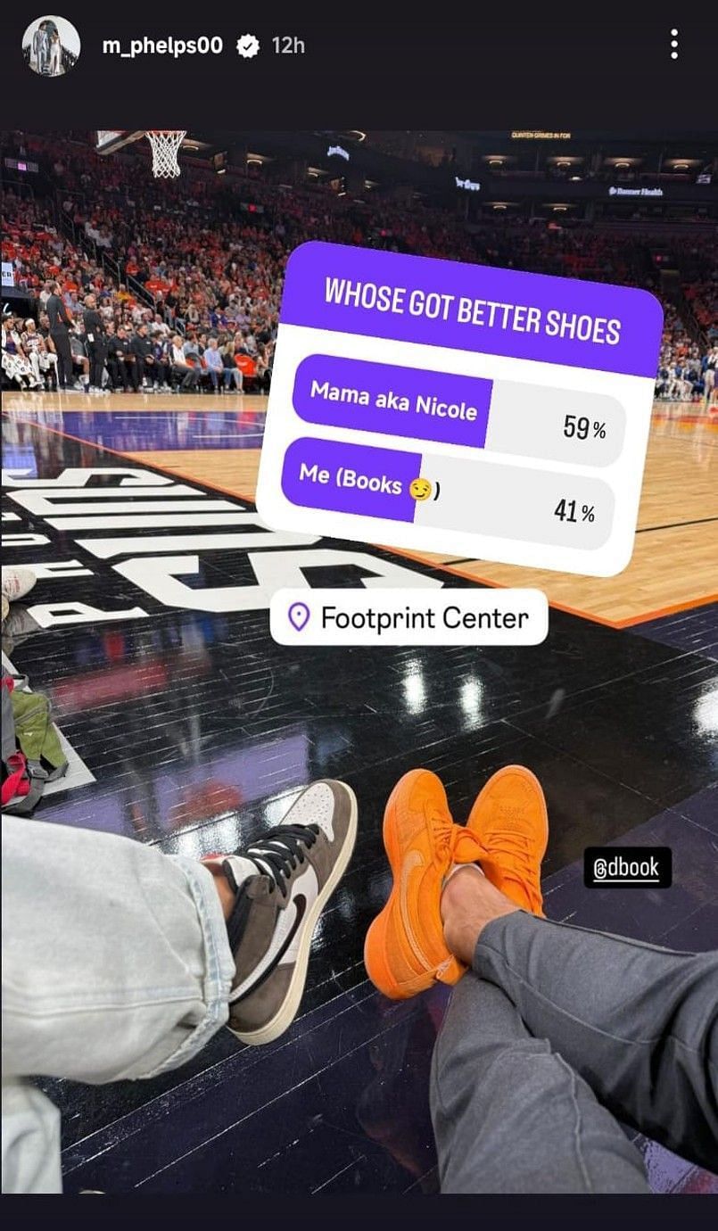 Michael Phelps compares his shoes with his wife's (via Michael Phelps' Instagram story)